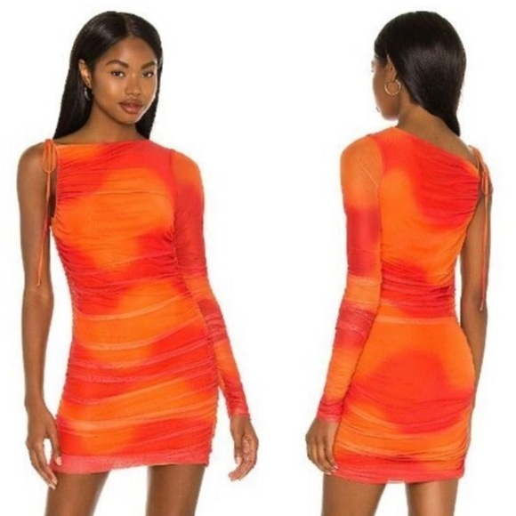 Camila Coelho Asymmetrical Dress in Fiery Red and Orange - Picture 3 of 8